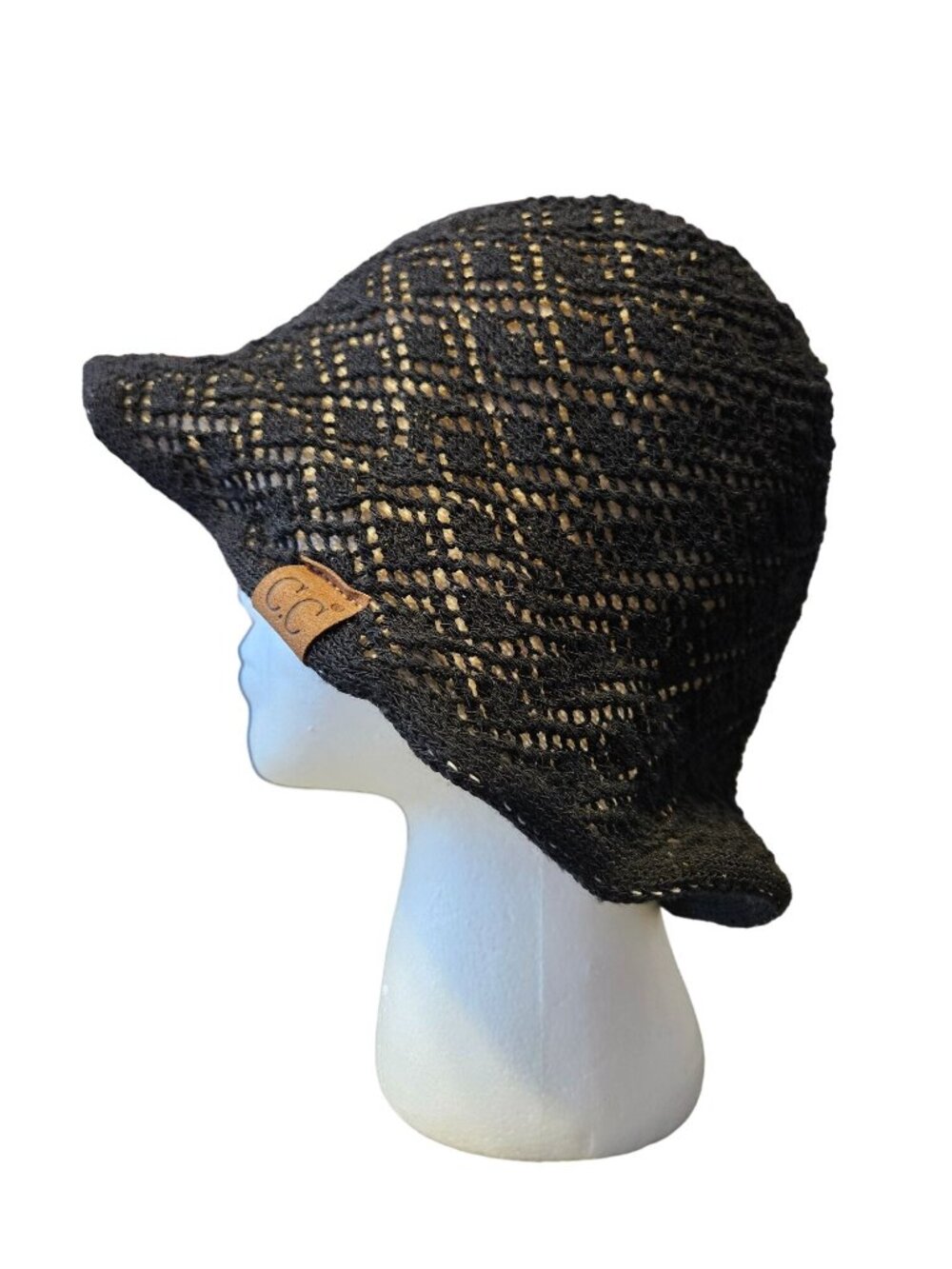 C.C Diamond Lace Knitted Crochet Bucket/Sun Black Hat Women's One Size